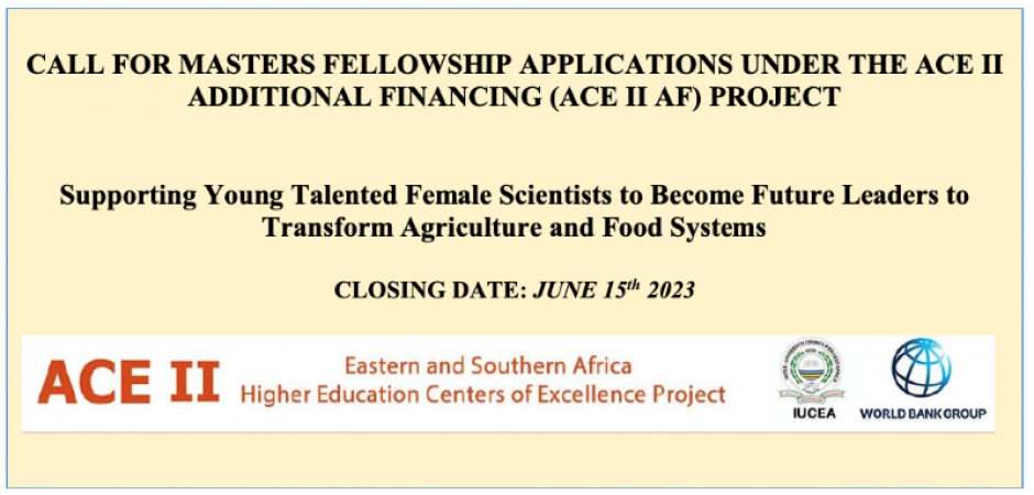 IUCEA invites applications for Masters Fellowships in agriculture and related sciences under the ACE II AF Project